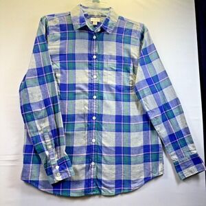 J Crew Plaid Flannel Button Up Shirt Womens  Blue Gray Pink Preppy Layer Small